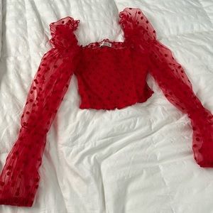 O. Bianca red long sleeve top